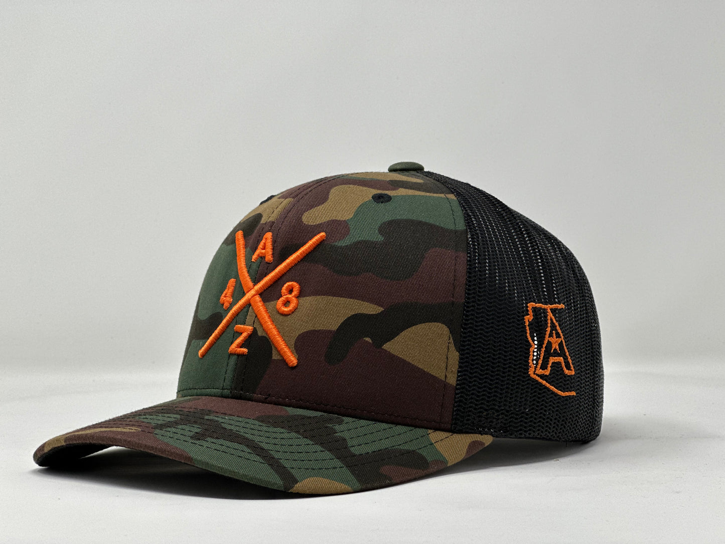 AZ48 Orange Compass Camo Trucker Hat