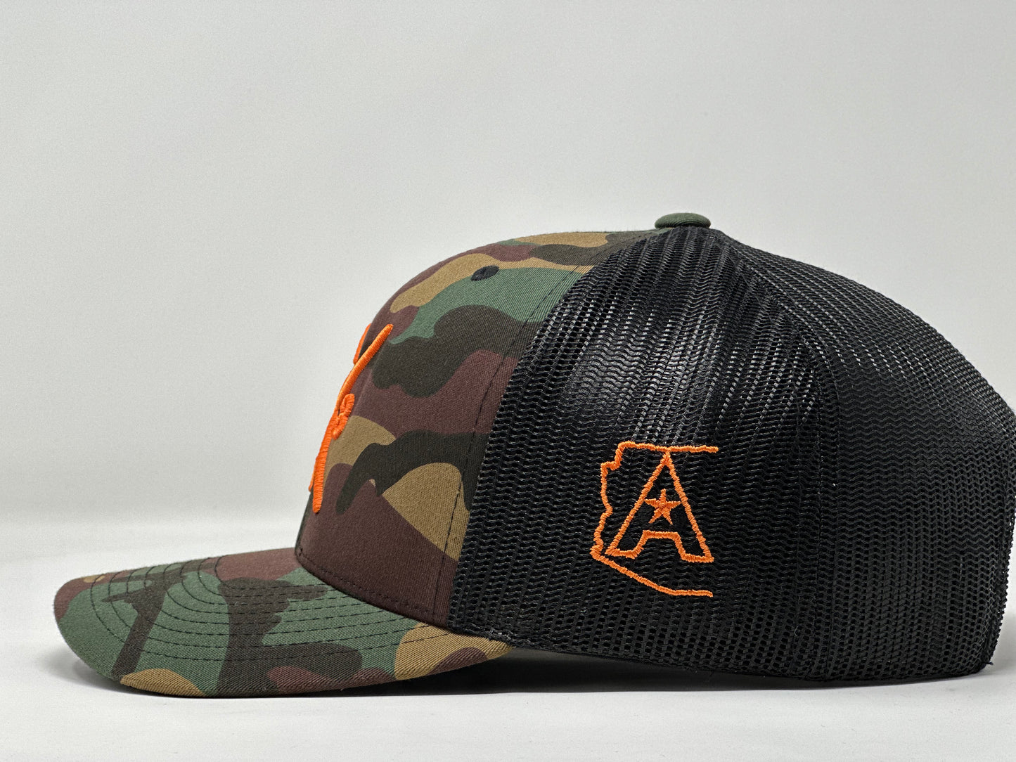 AZ48 Orange Compass Camo Trucker Hat
