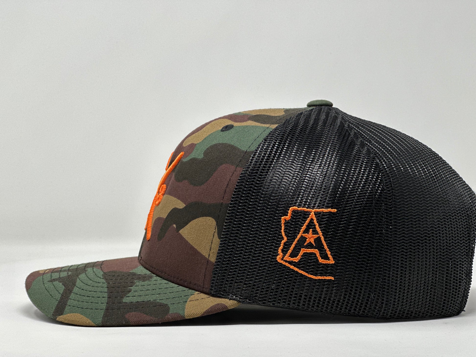 AZ48 Orange Compass Camo Trucker Hat