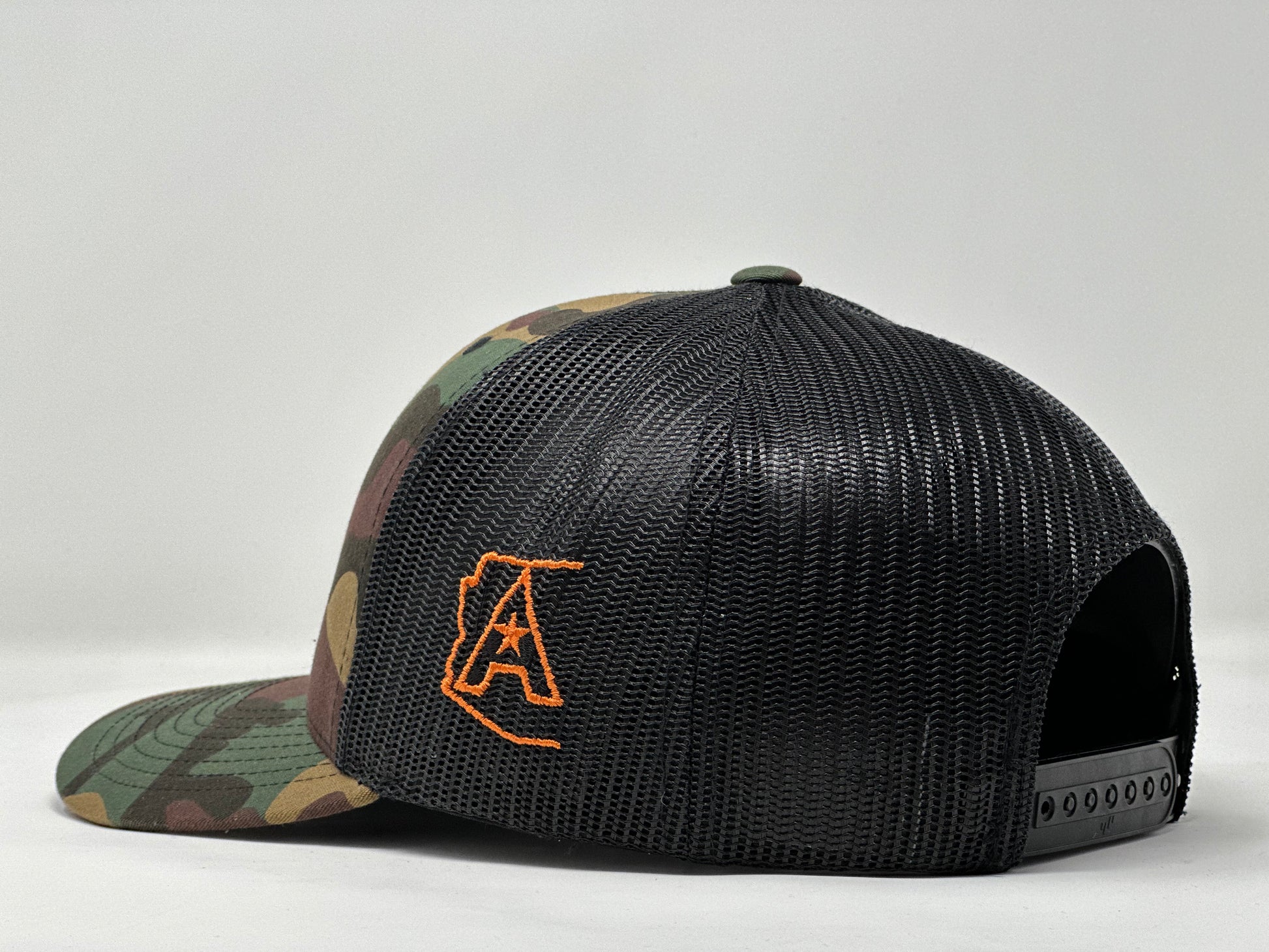 AZ48 Orange Compass Camo Trucker Hat