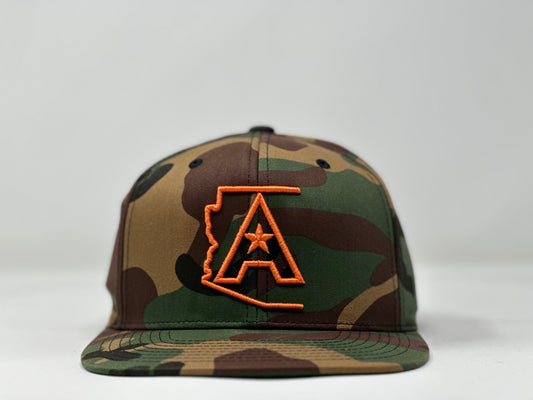 Arizoniacs Logo Flatbill Snapback Cap - Camo/Orange