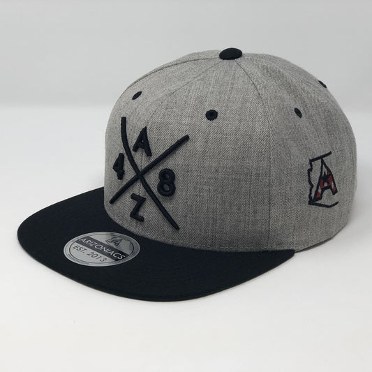 AZ48 Compass Flatbill Snapback Cap - Grey/Black