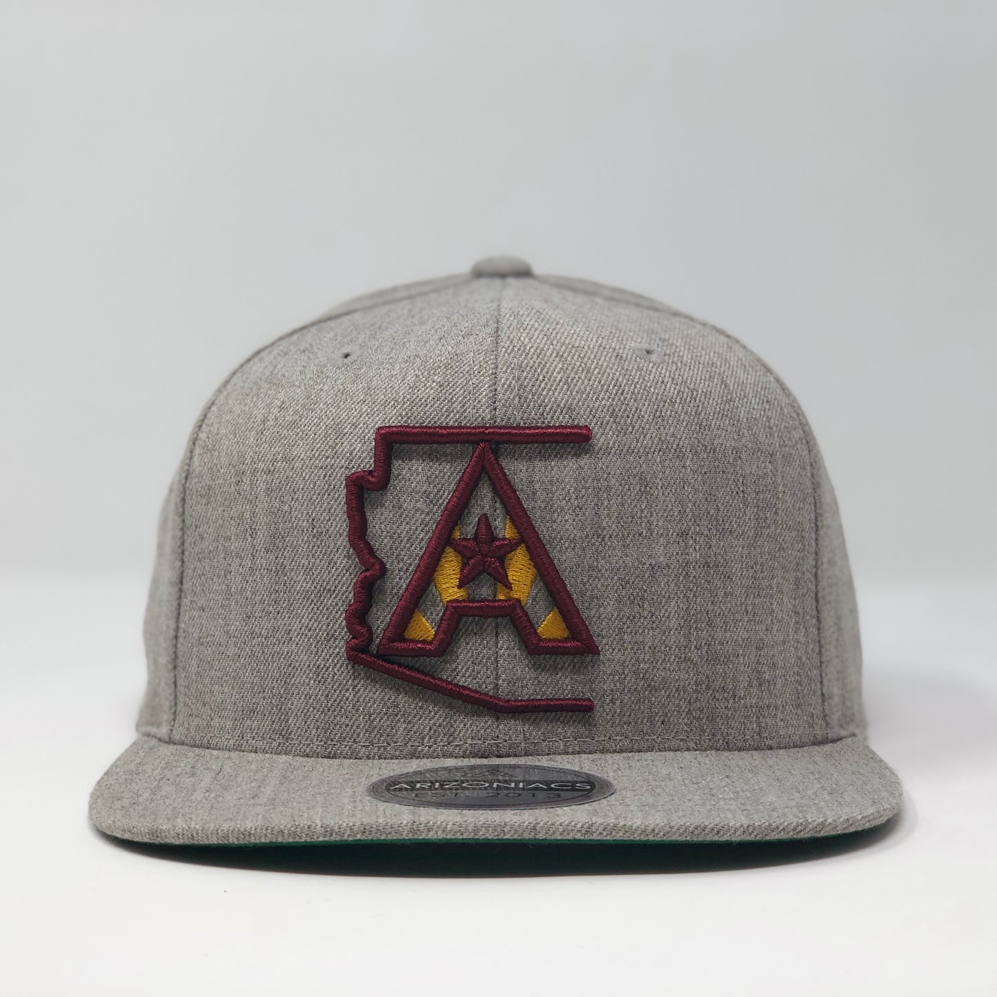Arizoniacs Logo Flatbill Snapback Cap - Grey with Maroon/Gold