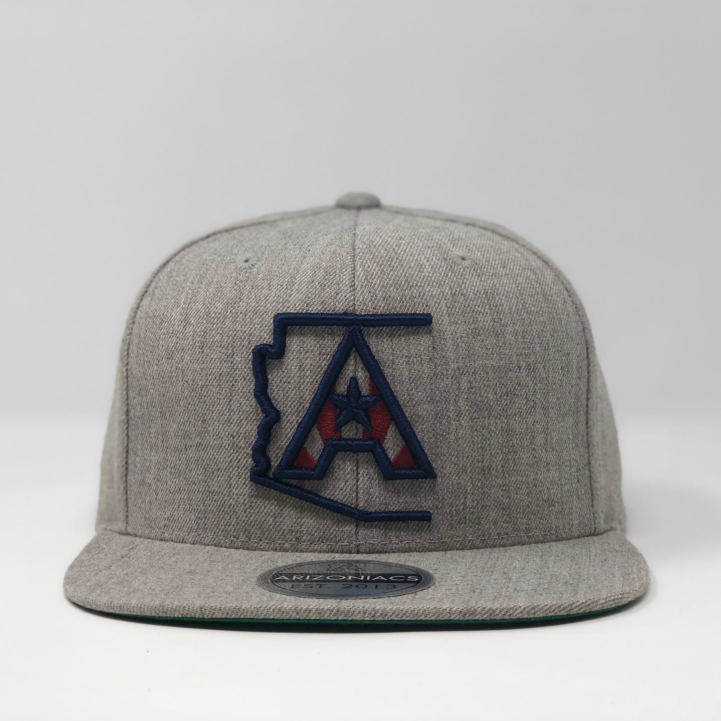 Arizoniacs Logo Flatbill Snapback Cap - Grey with Navy/Red
