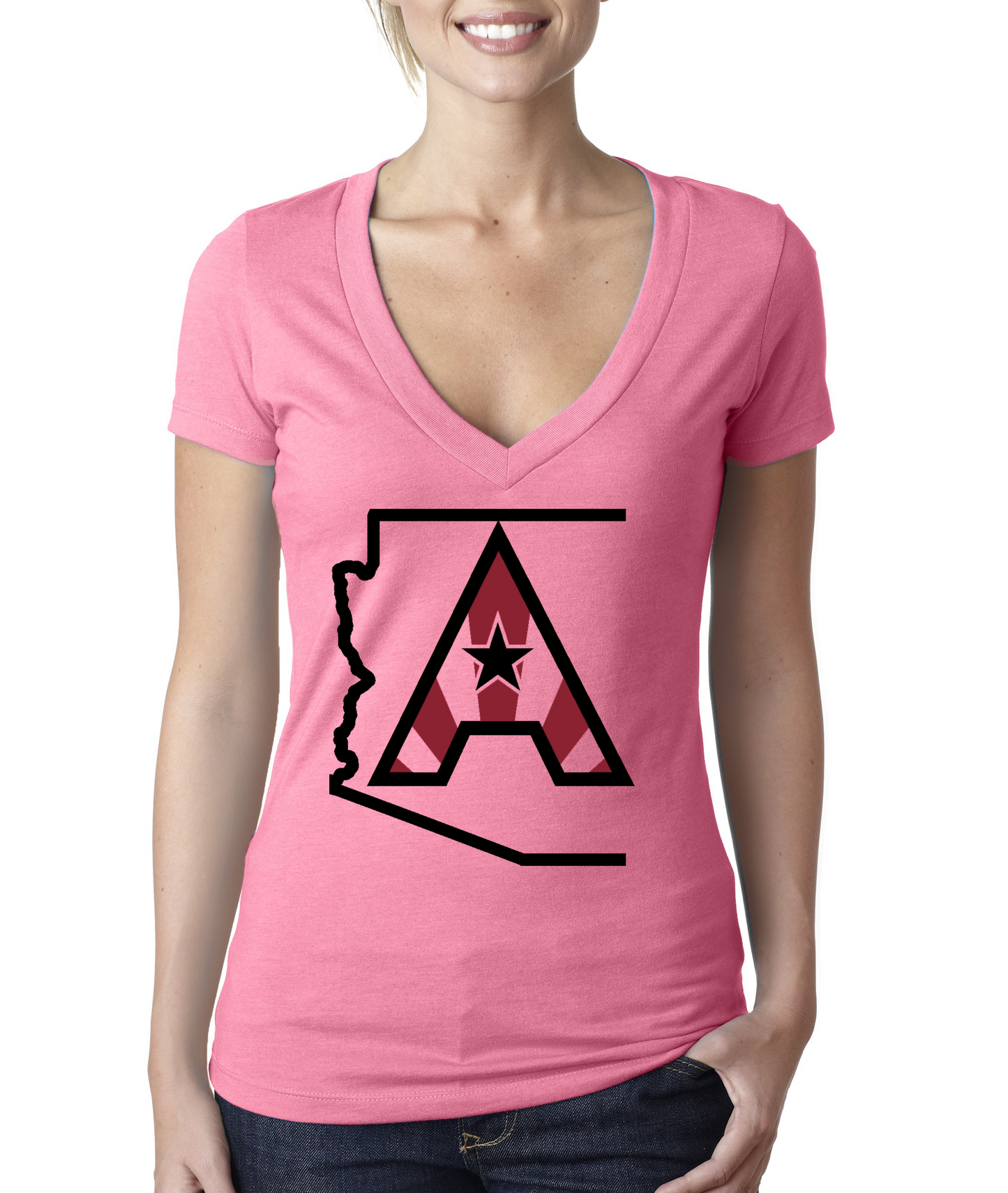 Arizoniacs Logo - Pink and Black Women's V-neck